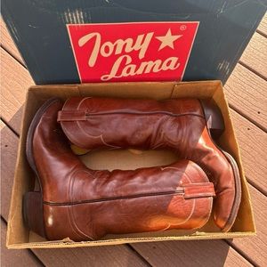 VINTAGE Tony Lama 5084 Chocolate Cowhide Cowboy Western Boots 11.5A Made USA